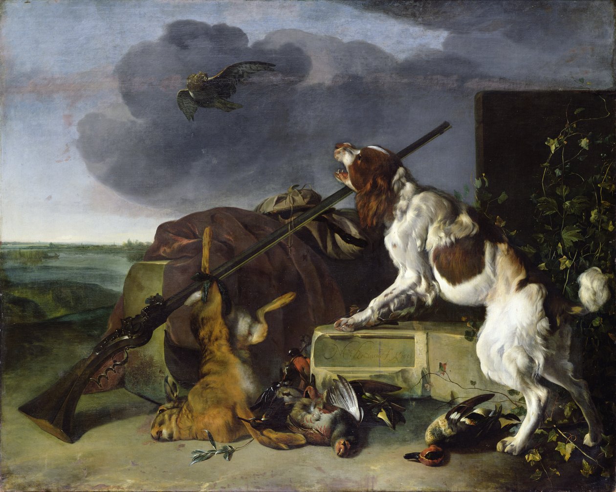 Hund som forsvarer spillet, 1658 av Melchior de Hondecoeter