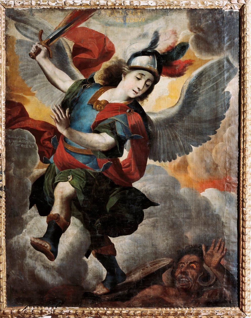 "Erkeengelen Saint Michael" -maleri av Melchor Perez de Holguin (1665-1724) av Melchor Pérez de Holguín