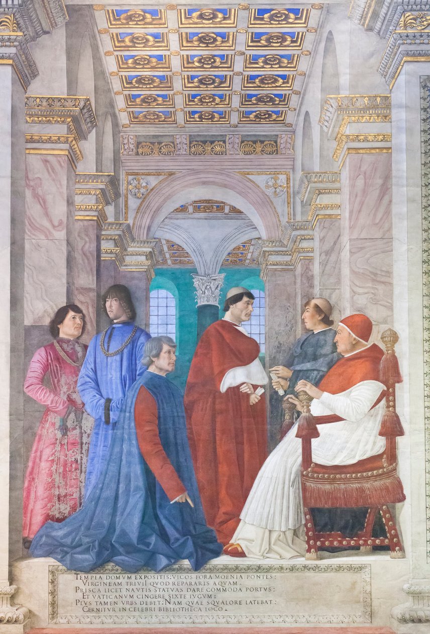Sixtus IV utnevner Platina til prefekt for Vatikanets bibliotek av Melozzo da Forli