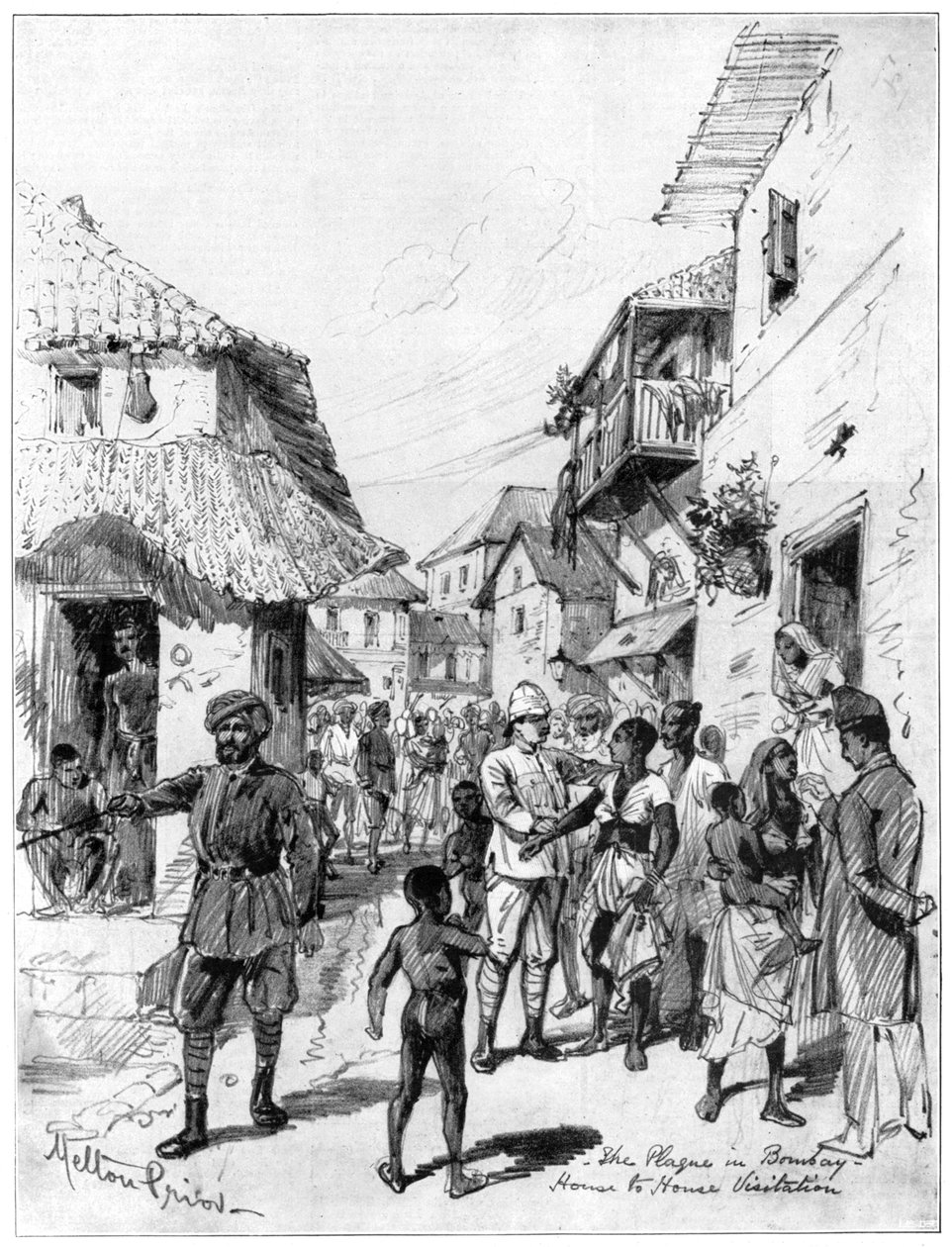 Hus-til-hus-besøk under pesten i Bombay, India, 1898. av Melton Prior