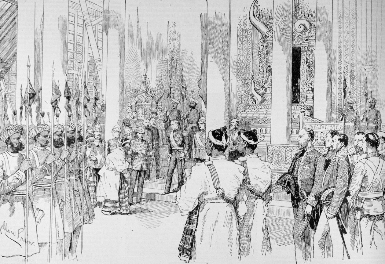 Lord Dufferin holder Levee i Grand Throne Room i palasset i Mandalay, fra 