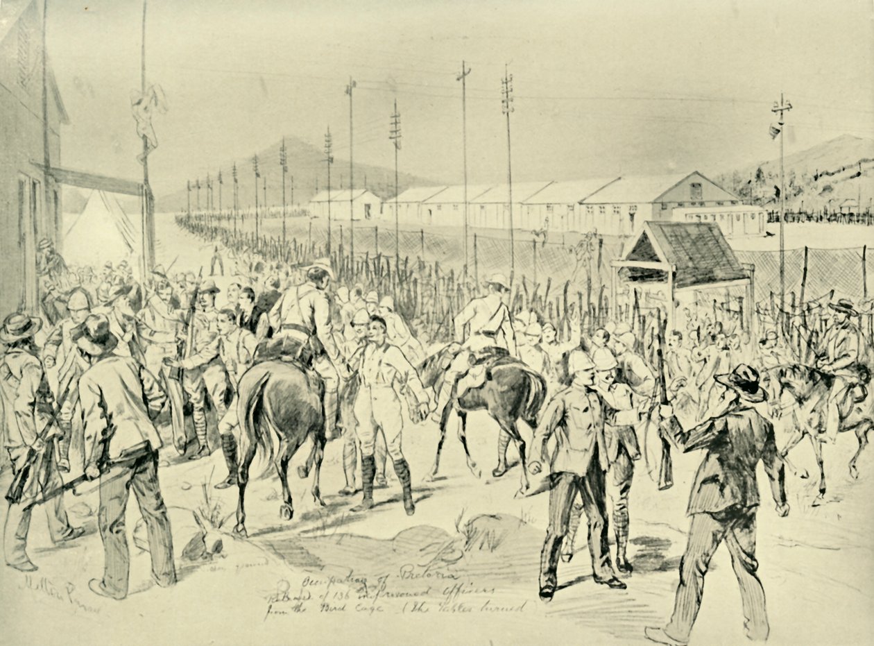 Okkupasjonen av Pretoria: Frigjøring av britiske offiserer, 1901. av Melton Prior
