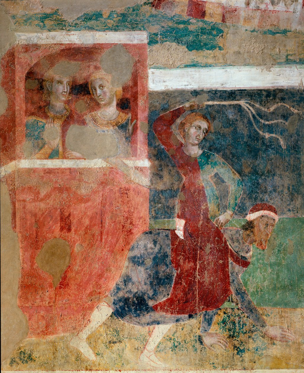 Opp- og nedturene til en ung manns innvielse i kjærlighetens mysterier, detaljer, tidlig på 1300-tallet (fresco) av Memmo di Filippuccio