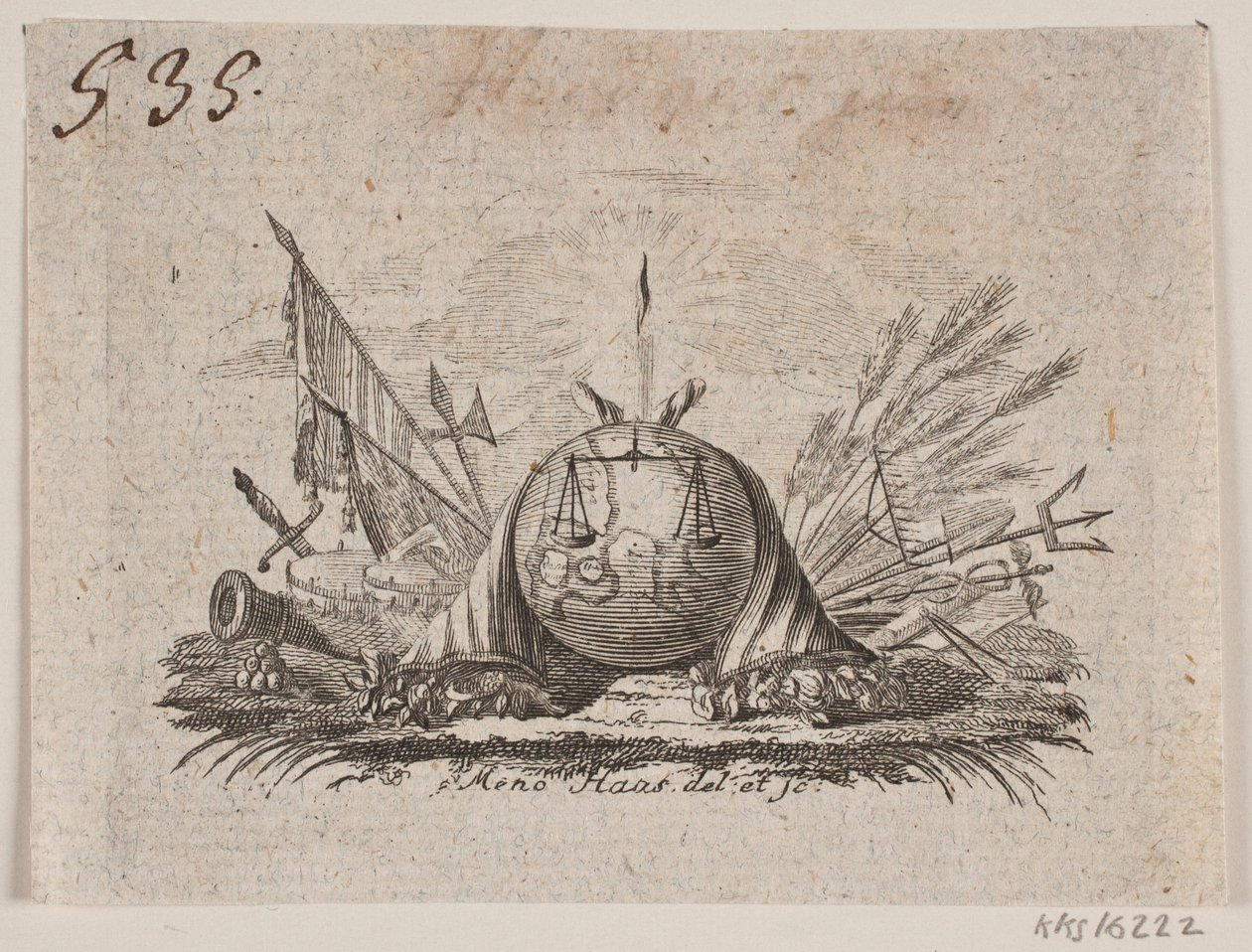 Vignette til A. Schytte "Danmark og Norges naturlige og politiske grunnlov", del I av Meno Haas