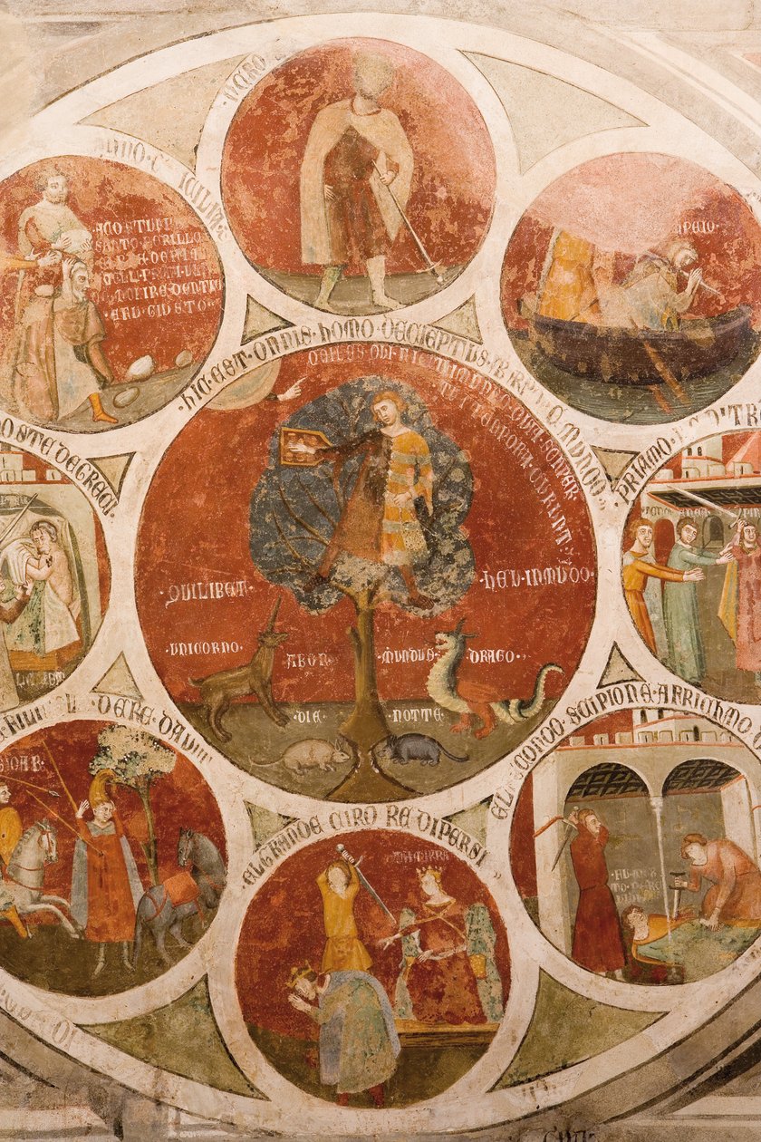 Wheel of Barlaam; Aristoteles -hjul med kardinaldydene; Salomos dom av Meo di Pero Cristoforo di Bindoccio