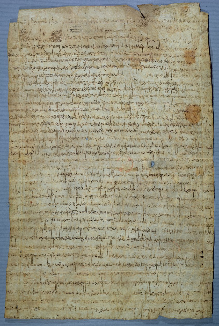 Dokument skrevet av Wadomir (Uuademir) og hans kone, Ercamberta, ca. 690-691 (penn og blekk på vellum) av Merovingian