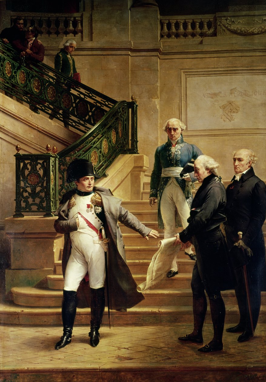 Napoleon I (1769-1821) i Palais Royal mottatt av tribunalets president og nektet planene til Percier eller Fontaine, 1807 av Merry Joseph Blondel