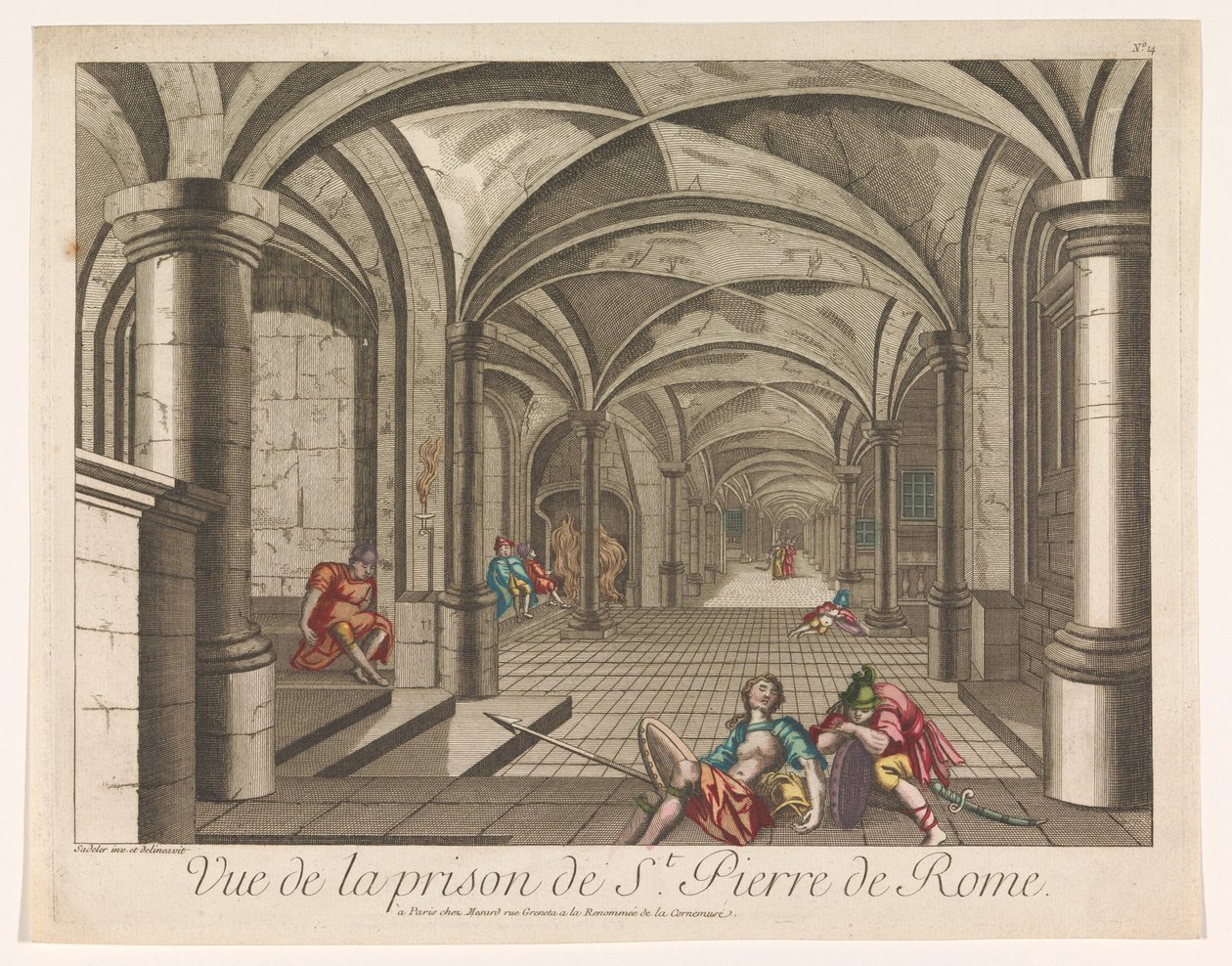 Utsikt over det indre av Mamertine-fengselet i Roma Vue de la prison de St. Pierre de Rome (tittel på objekt) av Mesard