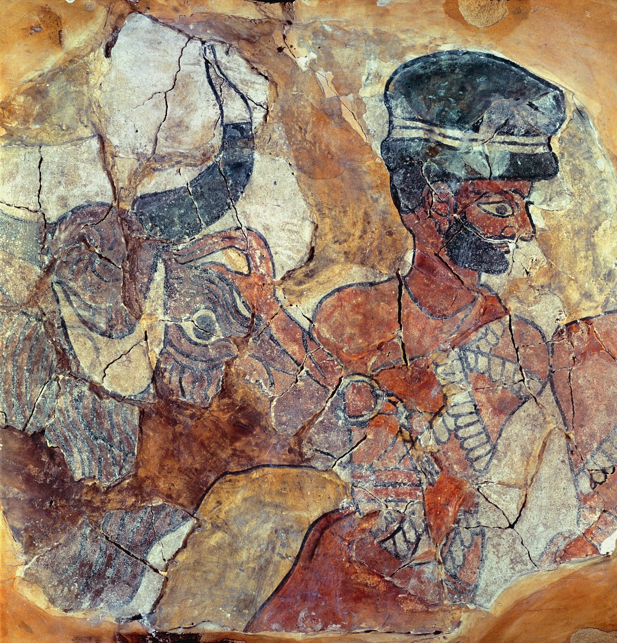 En prest som leder en okse for å ofre, fra palasset i Zimri-Lim, Mari, mellom Eufrat (veggmaleri) av Mesopotamian