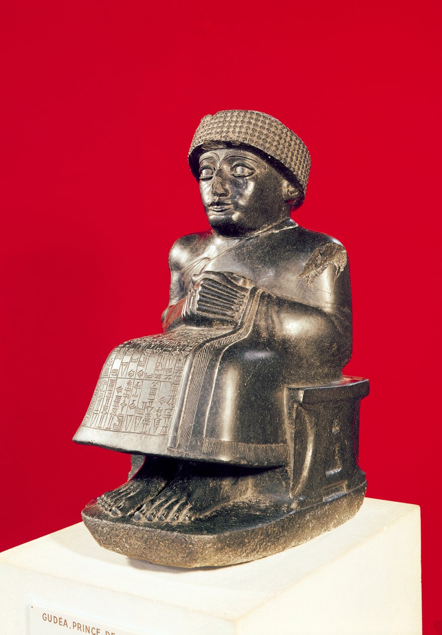 Gudea, prins av Lagash, statue dedikert til Ningizzada, ny-sumerisk, fra Telloh, gamle Girsu, ca. 2130 f.Kr. (dioritt) (se også 71510 og 121795) av Mesopotamian