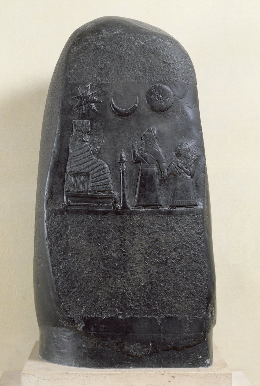 Kudurru av kong Melishikhu II som skildrer kongen som presenterer datteren sin for en gudinne, fra Babylon (kalkstein) av Mesopotamian
