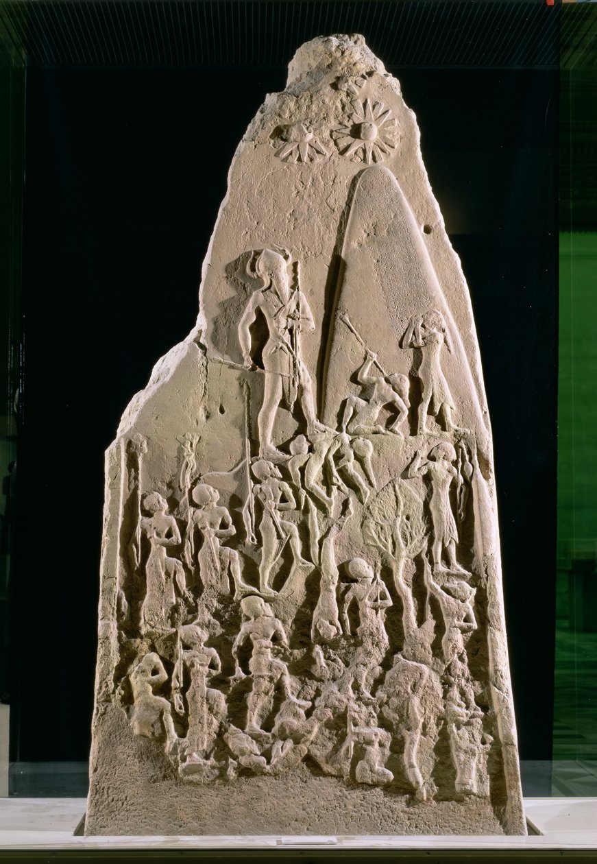 Seiersstele av Naram-Sin, kongen av Akkad, over den fjellboende Lullubi, akkadisk periode, ca. 2230 f.Kr. (rosa sandstein) av Mesopotamian