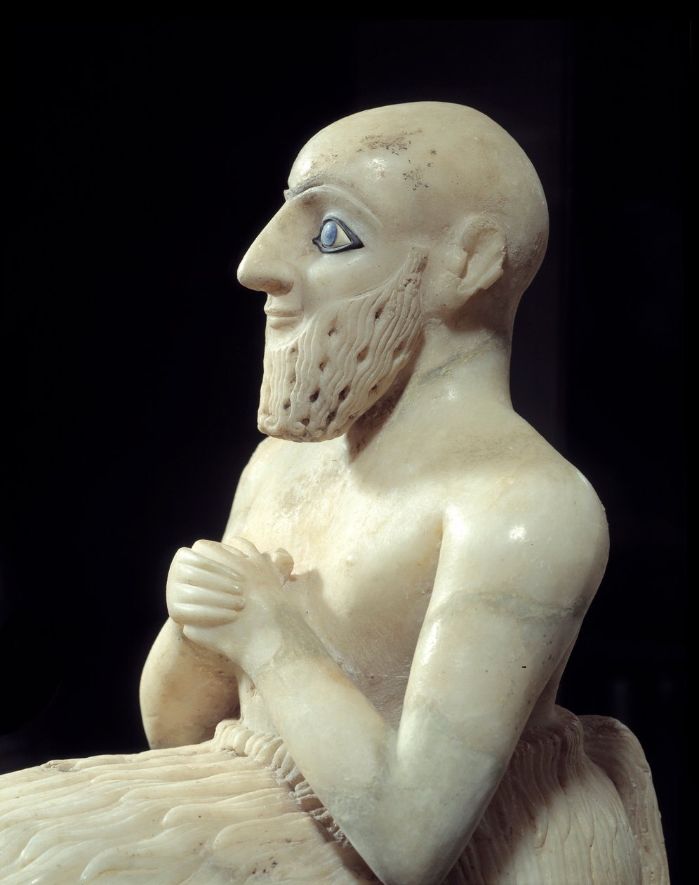 Art Mesopotamia: Statue av intendant Ebih-il. Skulptur av albaster, skjell, lapis-lazuli og skifer, Rundt 2500 f.Kr. (sumerisk periode, rundt 2900-2200 f.Kr.). Fra Mari. Høyde: 0,525 m. Paris, Louvre-museet av Mesopotamian
