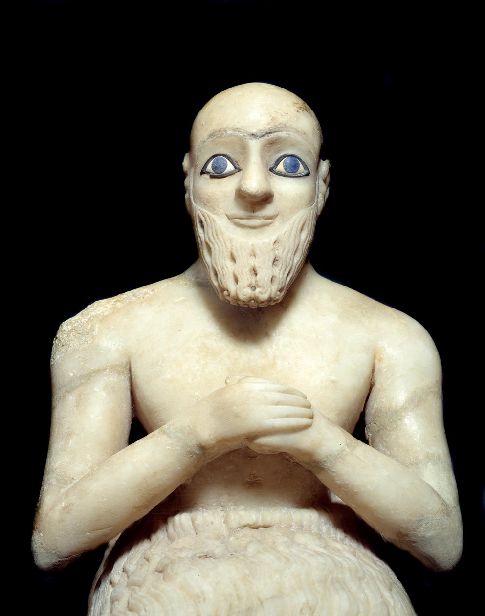 Art Mesopotamia: Statue av intendant Ebih-il. Skulptur av albaster, skjell, lapis-lazuli og skifer, Rundt 2500 f.Kr. (sumerisk periode, rundt 2900-2200 f.Kr.). Fra Mari. Høyde: 0,525 m. Paris, Louvre-museet av Mesopotamian