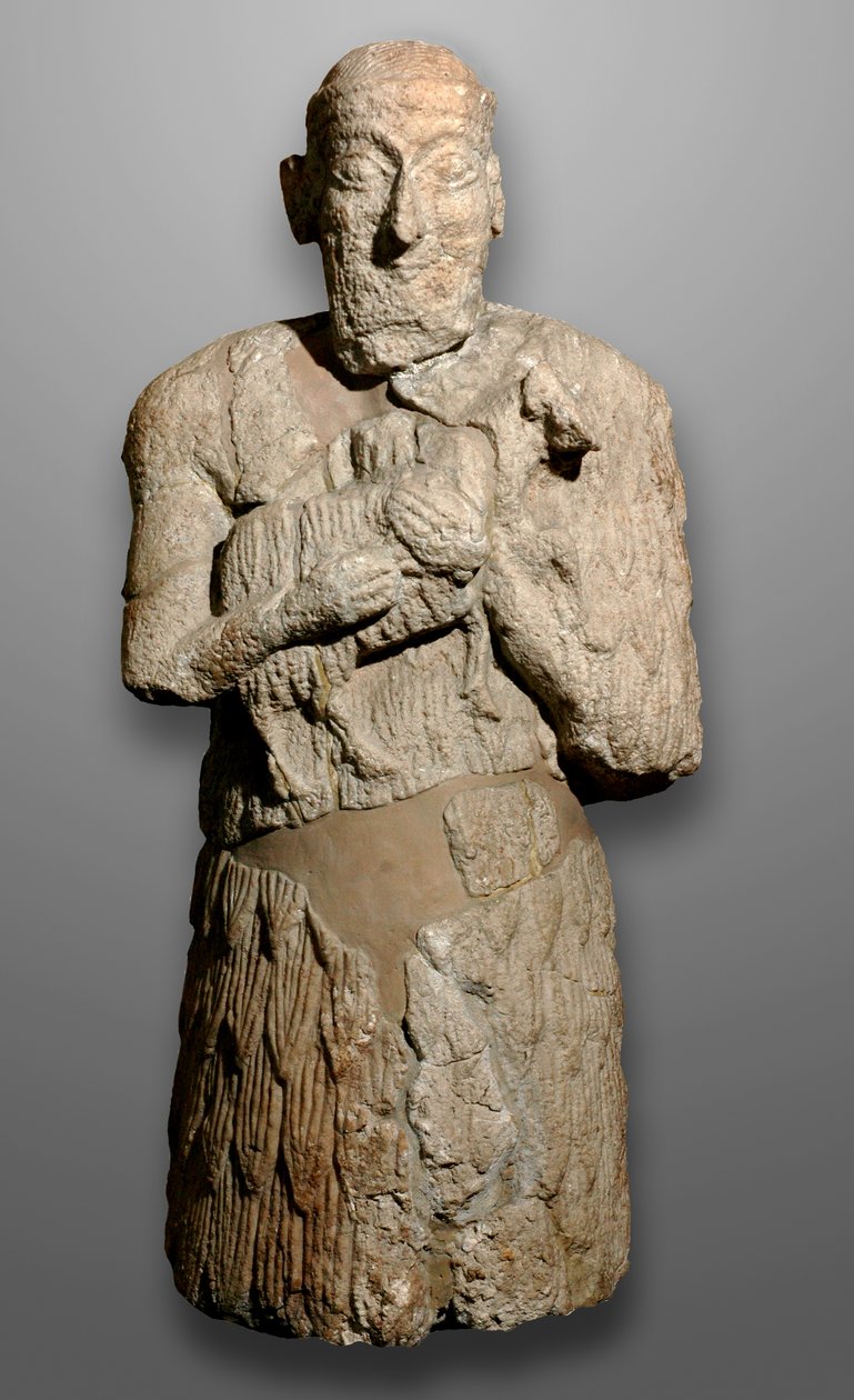 Statue av en mann som bringer sauer som skal ofres, Sumeria av Mesopotamian