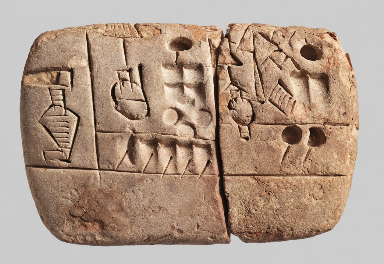 Tidlig piktografisk kileskrifttavle, Mesopotamia, Uruk, ca. 3100-2900 f.Kr. (leire) av Mesopotamian Mesopotamian