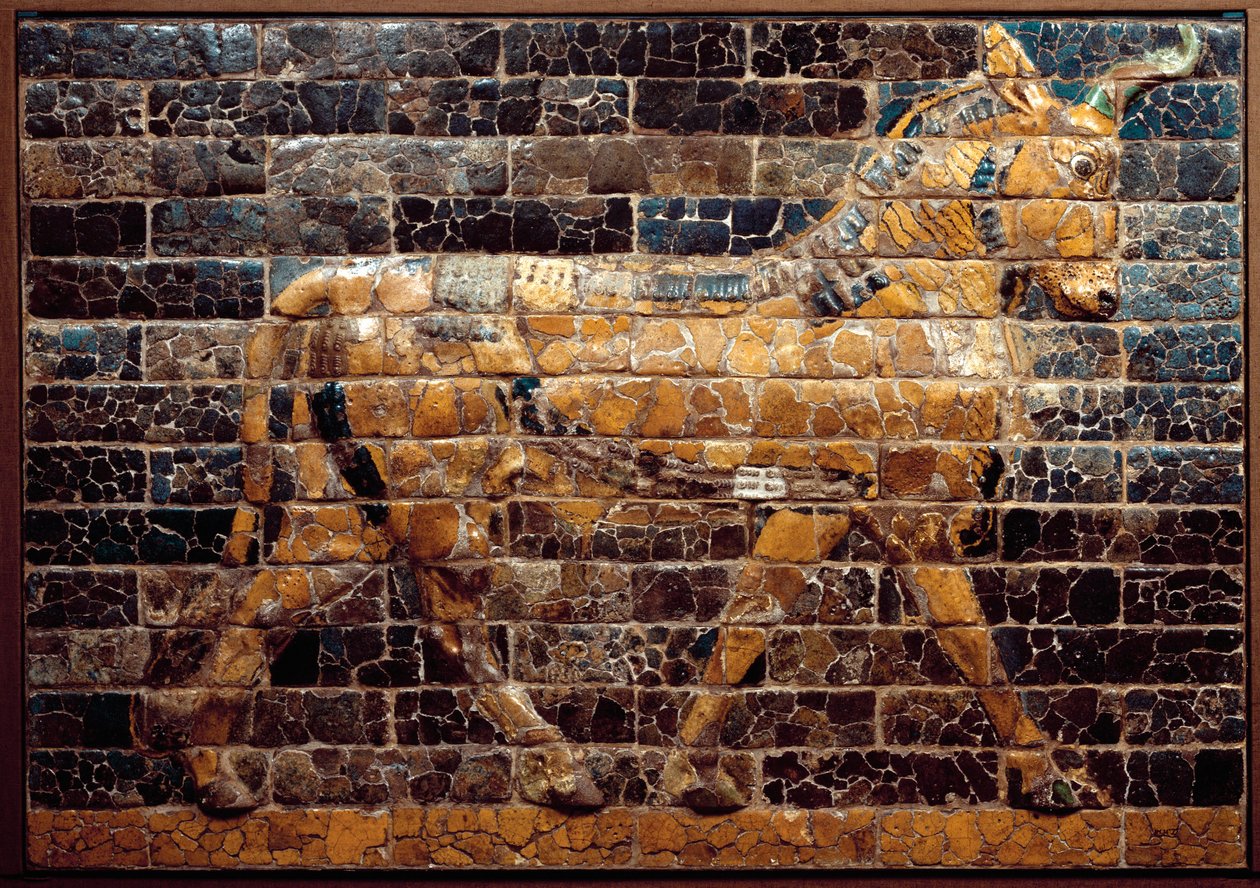 Mesopotamia: "" okse på farten""". Emaljerte fliser fra Ishtar-porten. Babylon (Irak) på kong Nebukadnesar IIs tid. National Iraq Museum Irak av Mesopotamian Mesopotamian