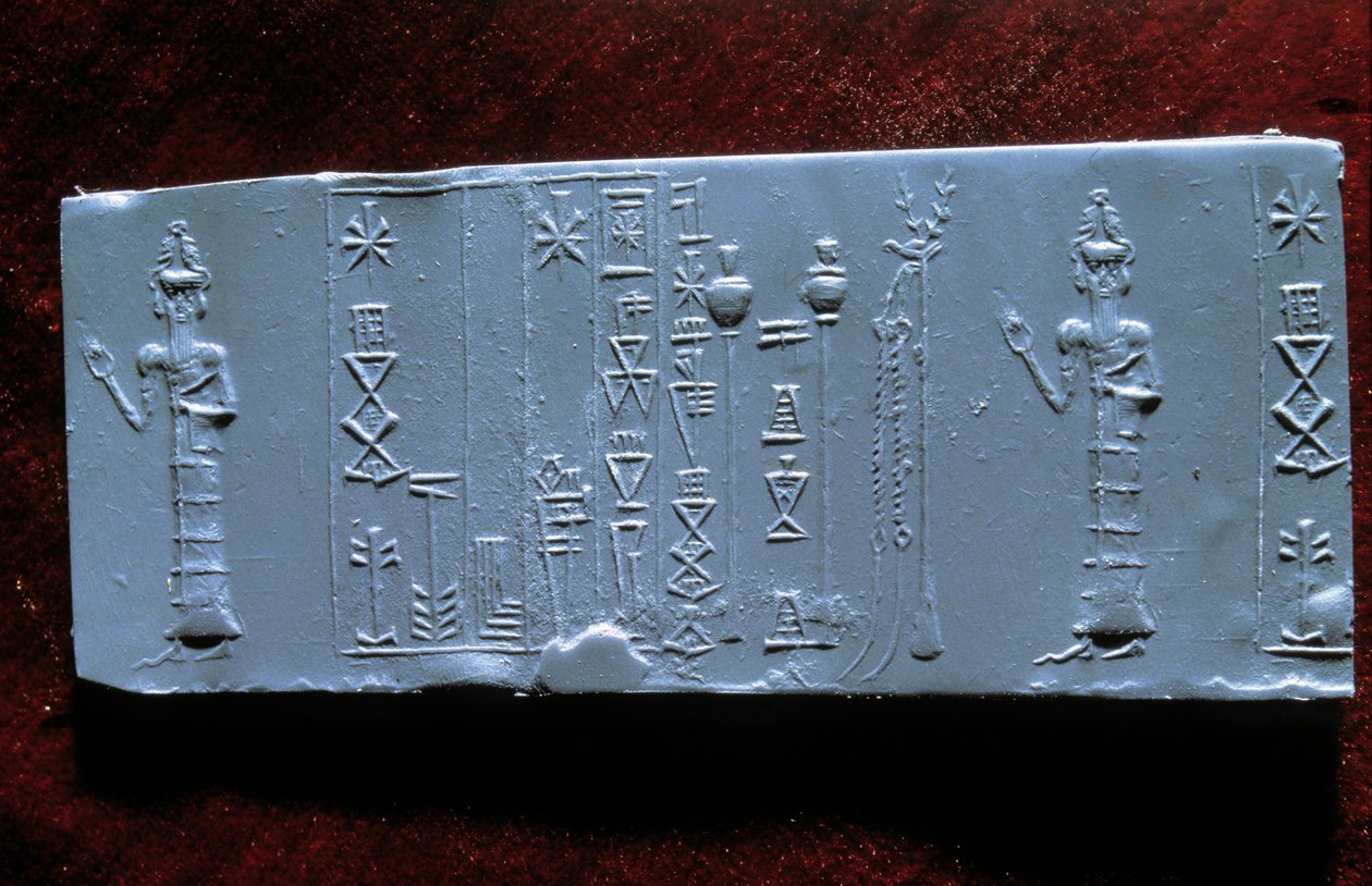 Orientalsk kunst: segl av legen Ur-Lugal (Ur Lugal, 3. årtusen f.Kr.), antikken fra Asia. Museet Louvre av Mesopotamian Mesopotamian