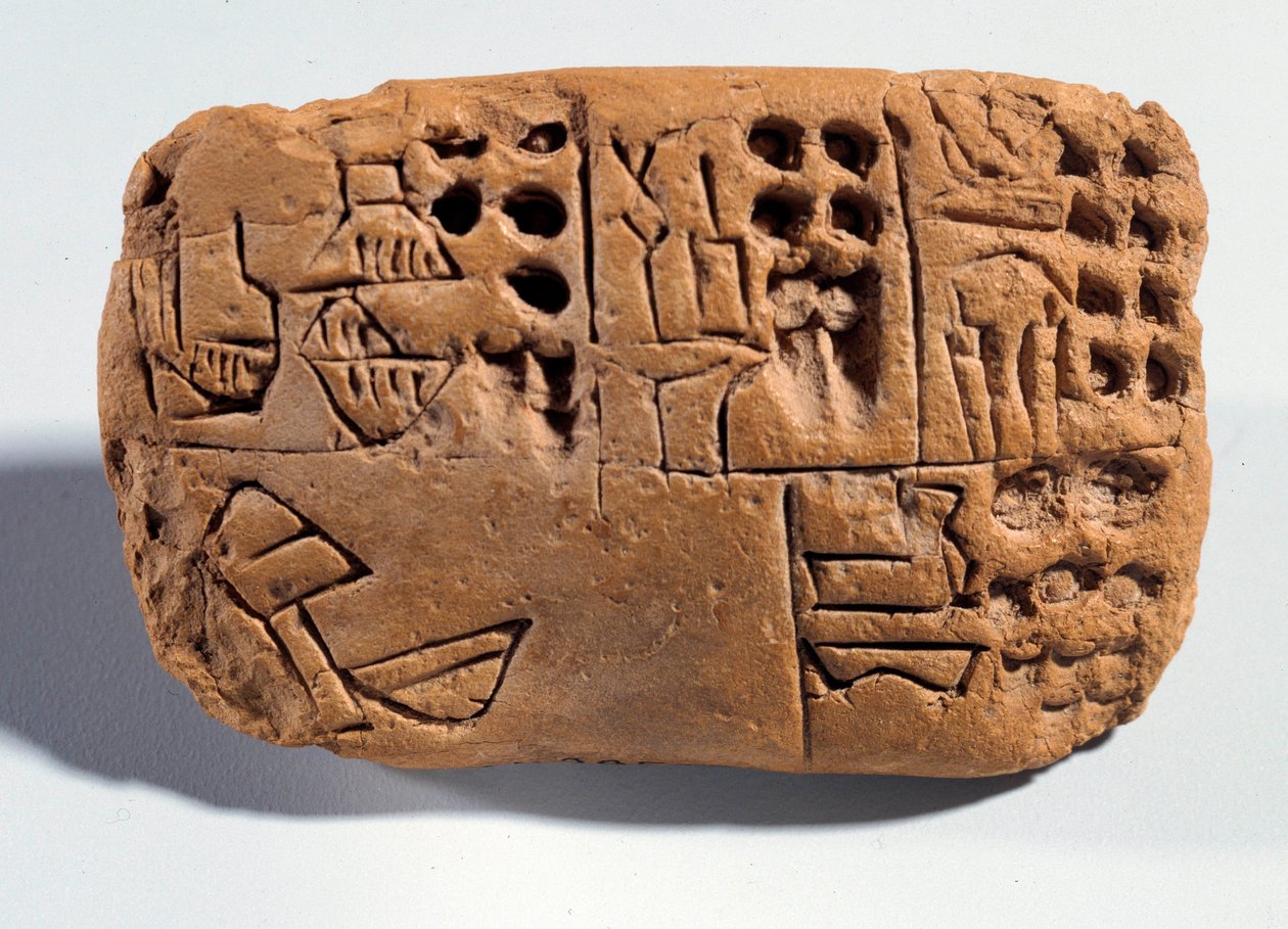 Mesopotamia: råjordtablett med kileskriftinskripsjon. Region Sumer. 3300 f.Kr. Paris, Musée du Louvre av Mesopotamian School