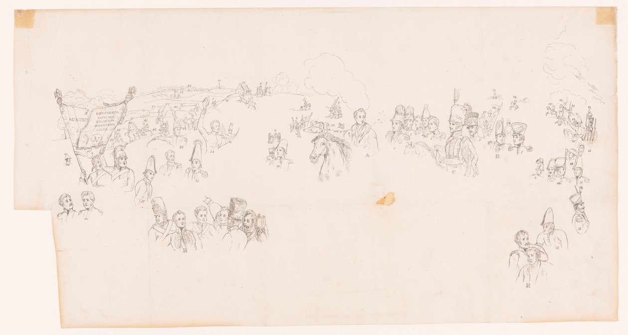 Tegning av maleriet som viser slaget ved Waterloo av Met and Meylink