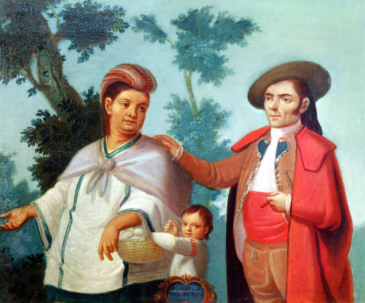 En spanjol og hans meksikanske indiske kone, illustrasjon av ekteskap med blandet rase i Mexico av Mexican School