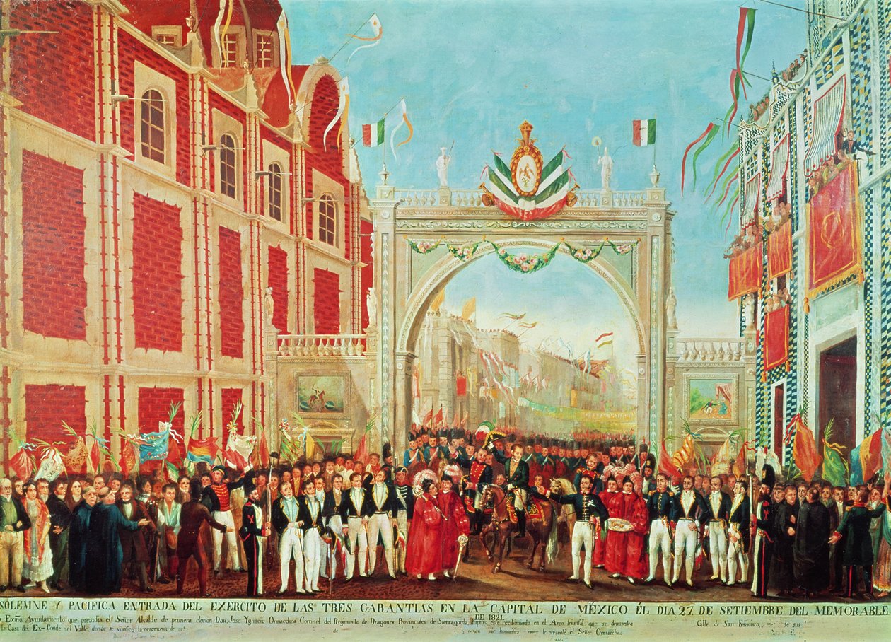 Høytidelig og fredelig inntreden av Army of the Three Guarantees i Mexico by 27. september 1821 av Mexican School