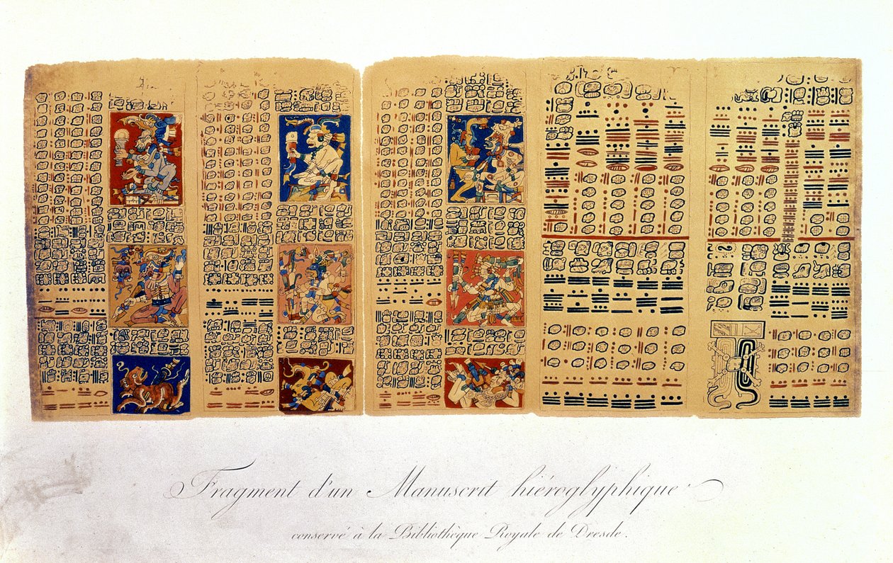 Kopi av et fragment av Dresden Codex som viser Maya-astronomiske beregninger av Mexican School