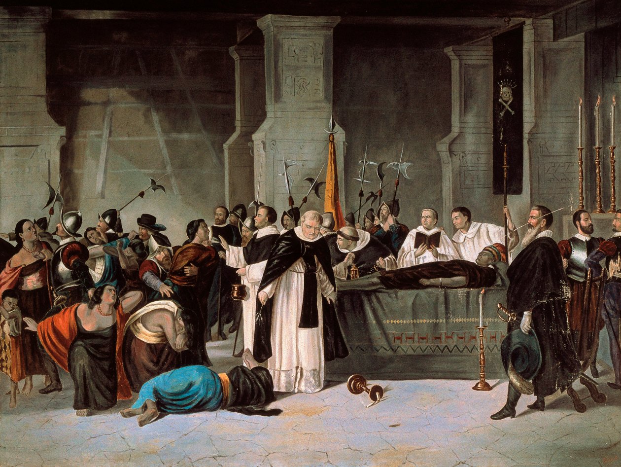 Begravelse av Atahualpa, august 1533, ca. 1869 (olje på lerret) av Mexican School