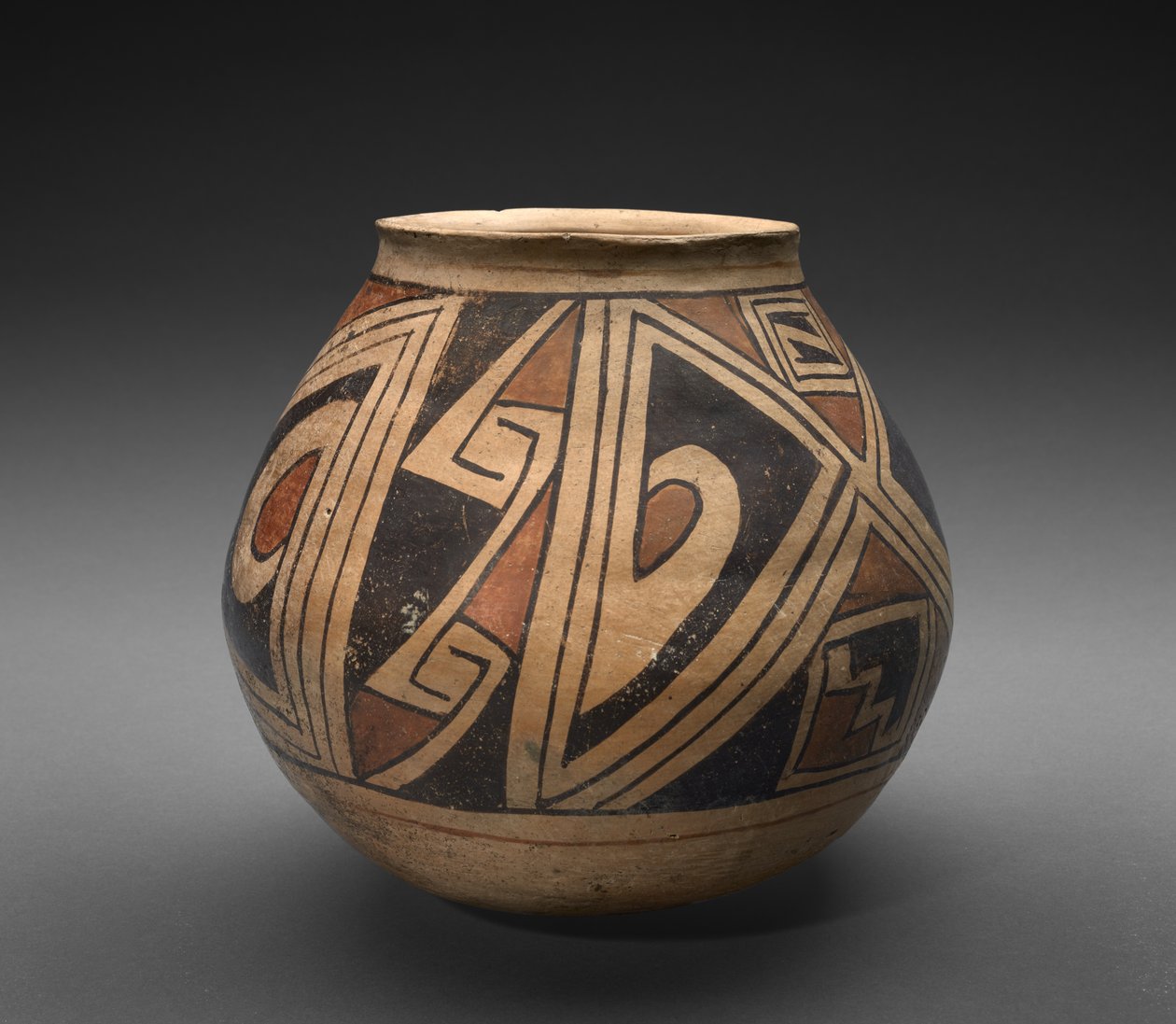 Krukke (olla) med geometriske design, ca. 1300 (lertøy med slip) av Mexican School