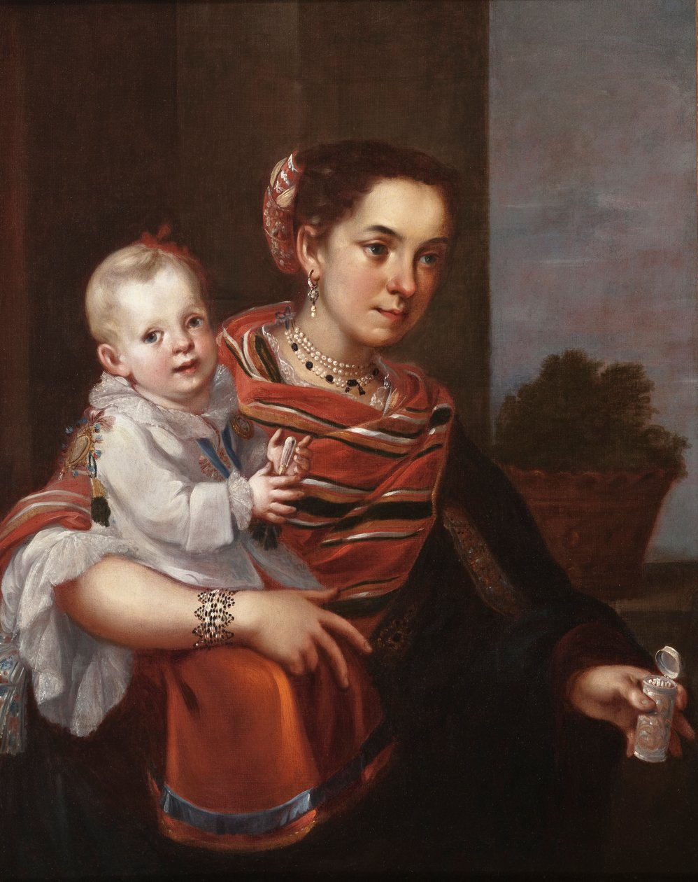 Morisca Woman and Albino Girl, ca. 1750 (olje på lerret) av Mexican School