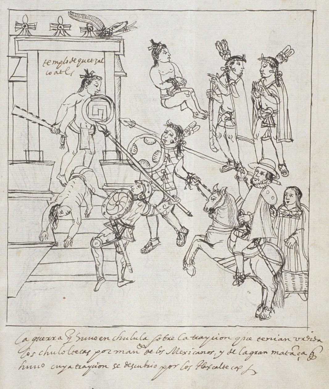 Ms Hunter 242 f.256r Evangelical Battle, fra Historia de Tlaxcala av Diego Munoz Camargo av Mexican School