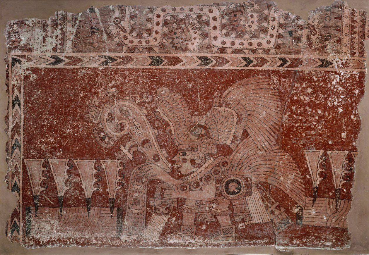 Mural Fragment with Elite Hanne- og Maguey-kaktusblader, Teotihuacán-stil, klassisk periode, 500-550 av Mexican School