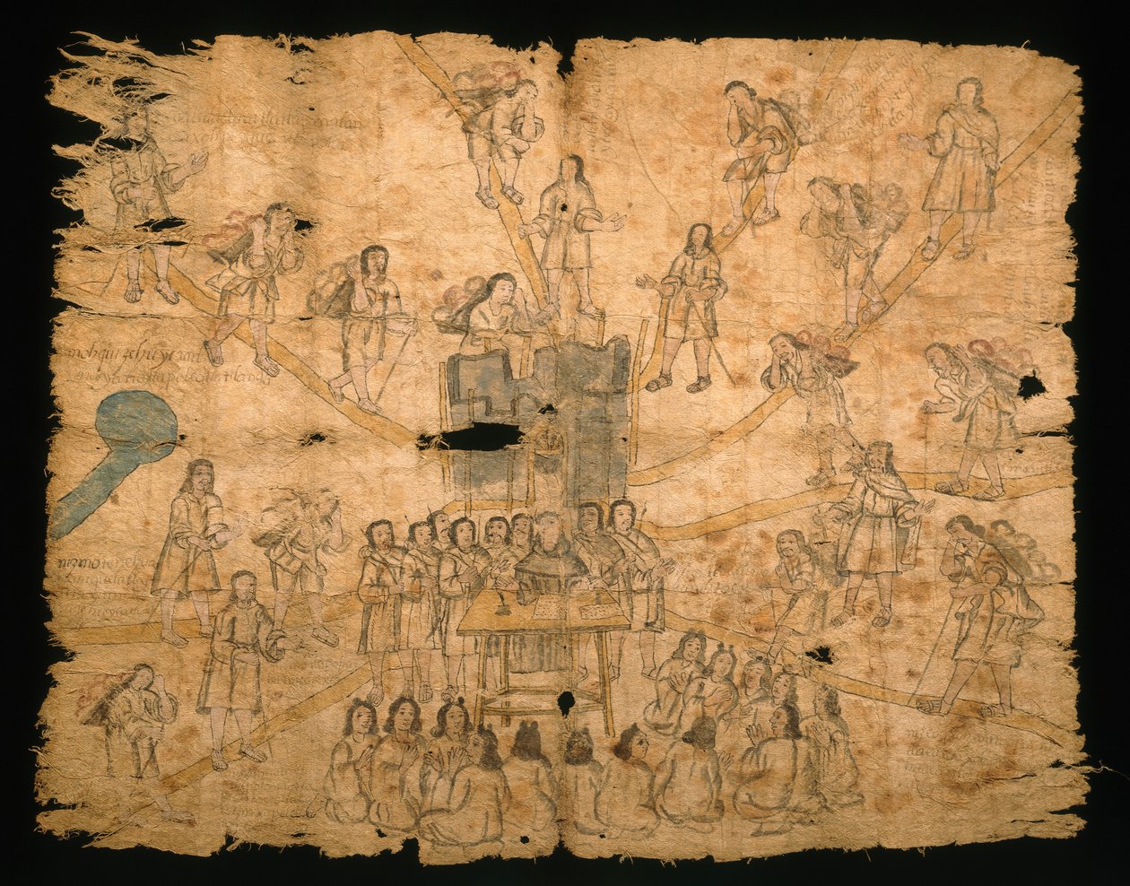 Side fra Codex San Pedro Atlapolco, Nahua (blekk og akvarell på amate-papir) (se også 499243) av Mexican School