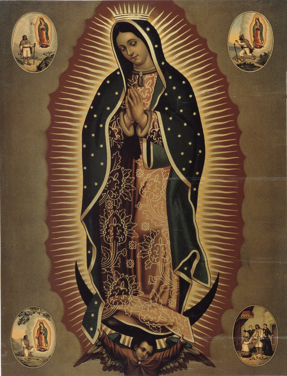 Representasjon av jomfruen av Guadalupe, skytshelgen for Mexico Trykk av det 20. århundre. Dim. 51x39 cm Musee de la Vallee, Barcelonnette (Alpes de Haute provence) av Mexican School