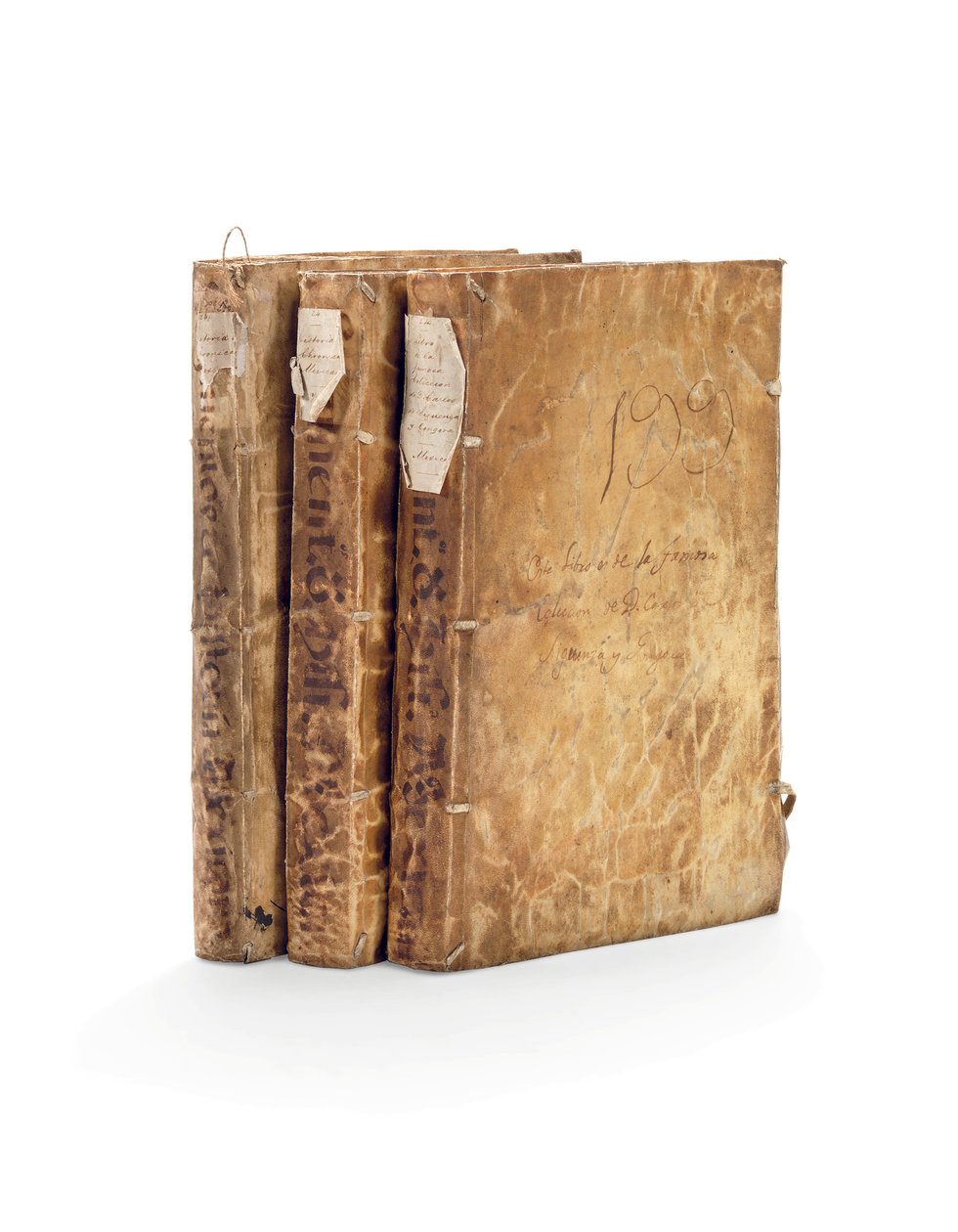 Codex Chimalpahin og historiske verk av Fernando de Alva Ixtilxochitl på spansk og Nahuati, manuskripter på papir i 3 bind av Mexican School