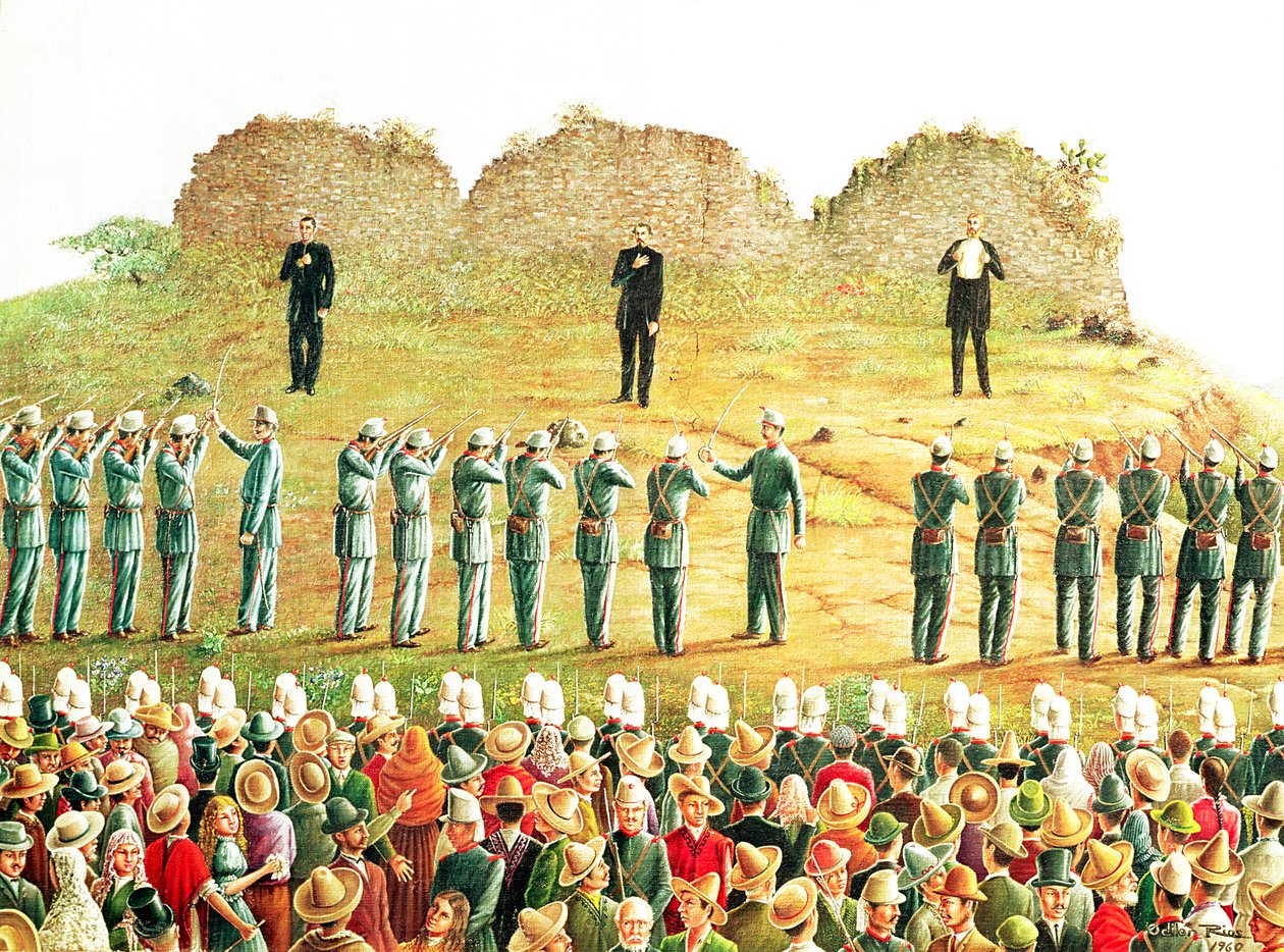 Henrettelsen av Maximilian I (1832-67) (olje på lerret) av Mexican School