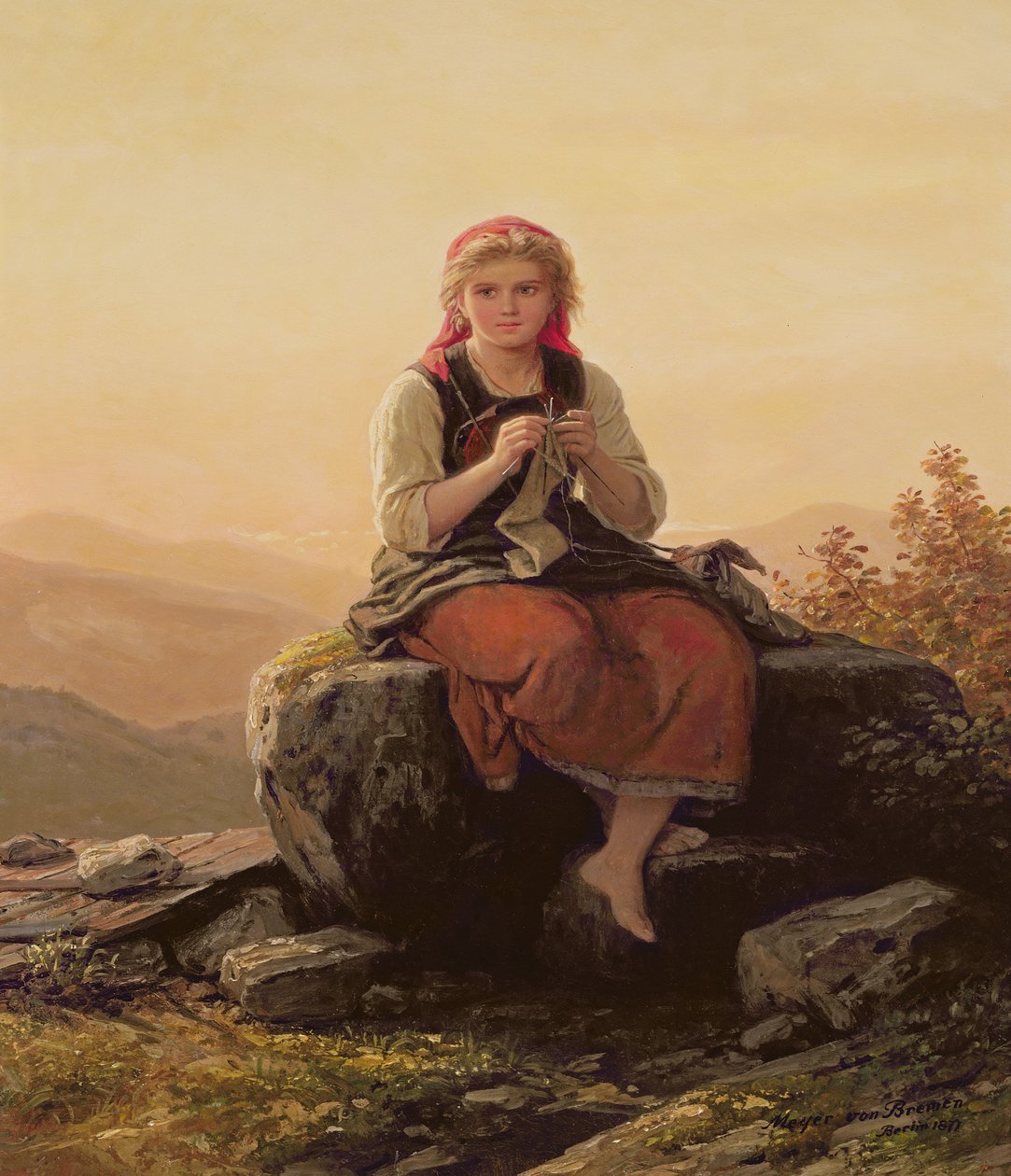 Ung jentestrikking, 1800-tallet av Johann Georg Meyer von Bremen