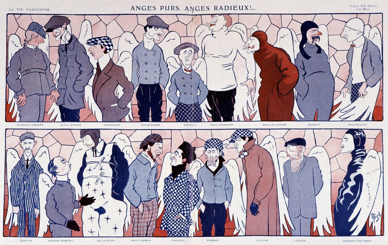 Anklager av kjente flygere som engler (portrettgalleri) - i "" La Vie Parisienne"" 11/12/1909. av Mich