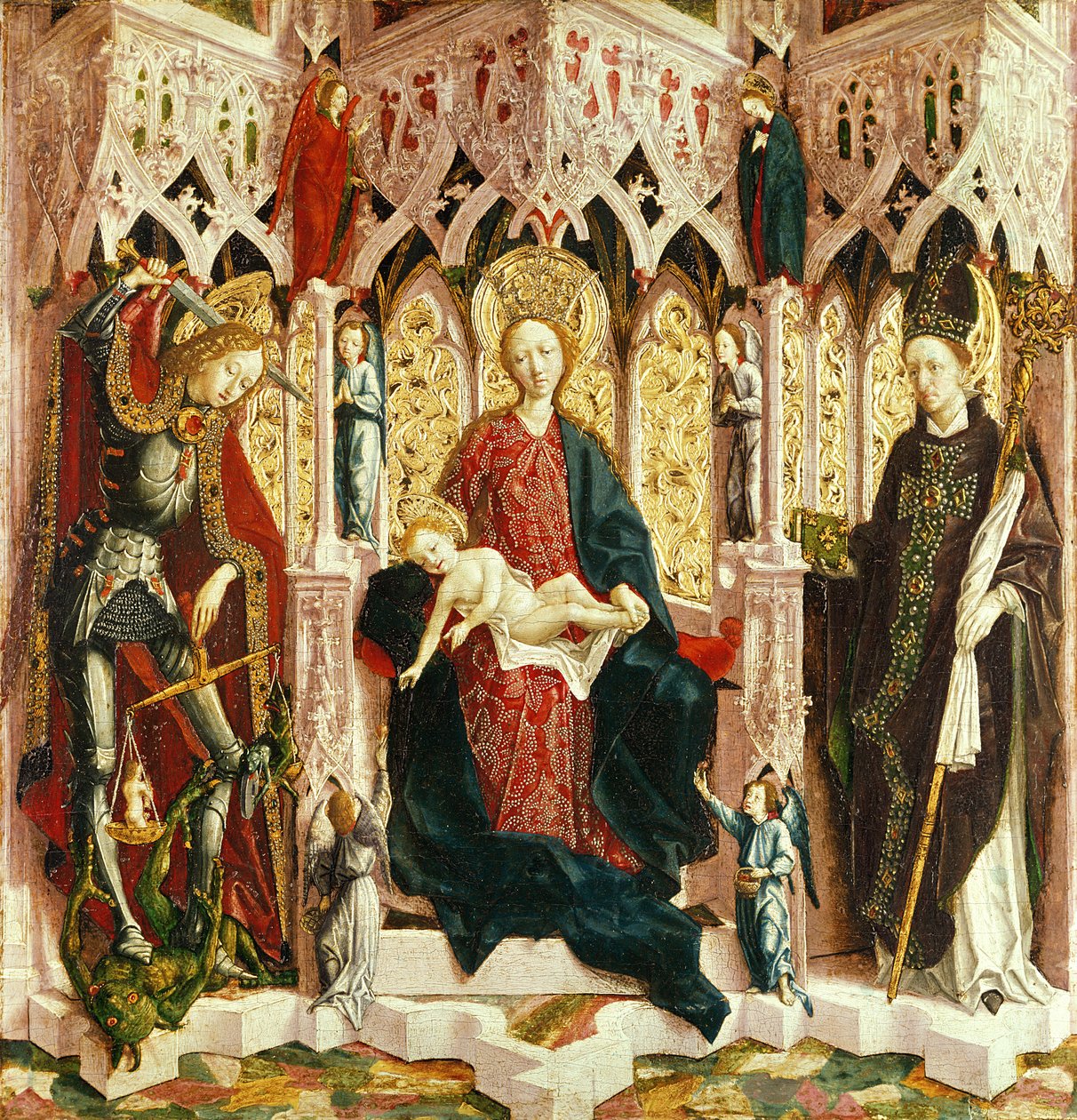 The Virgin and Child Enthroned, ca. 1475 (olje på sølvgran) av Michael Pacher