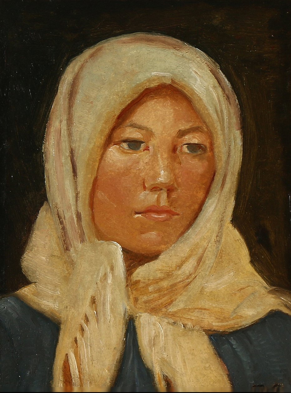 Ung kvinne fra Skagen, iført skjerf. av Michael Peter Ancher