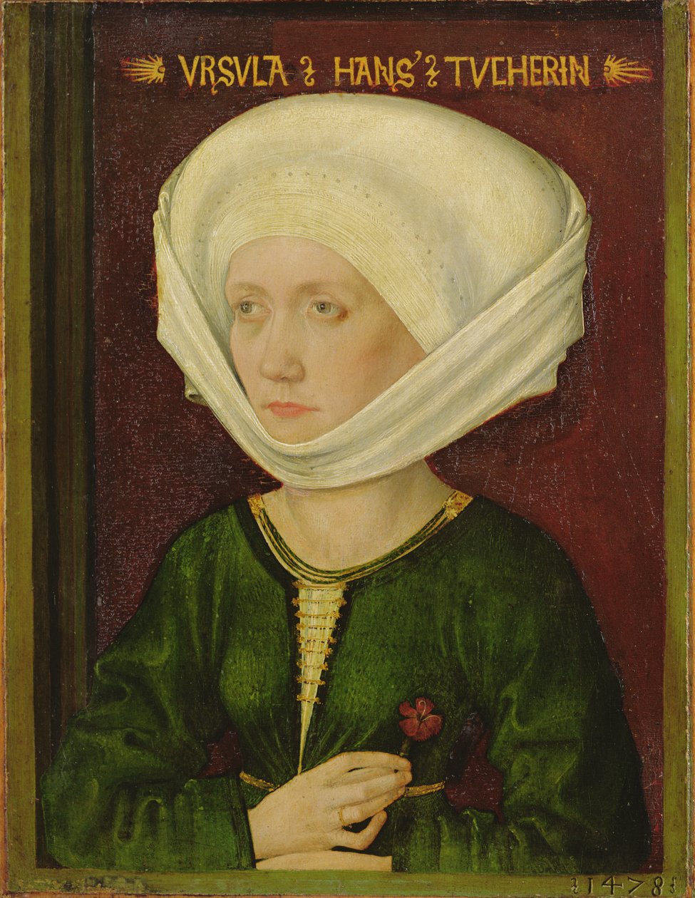 Portrett av Ursula Tucher, 1478 (olje på limved) av Michael Wolgemut or Wolgemuth