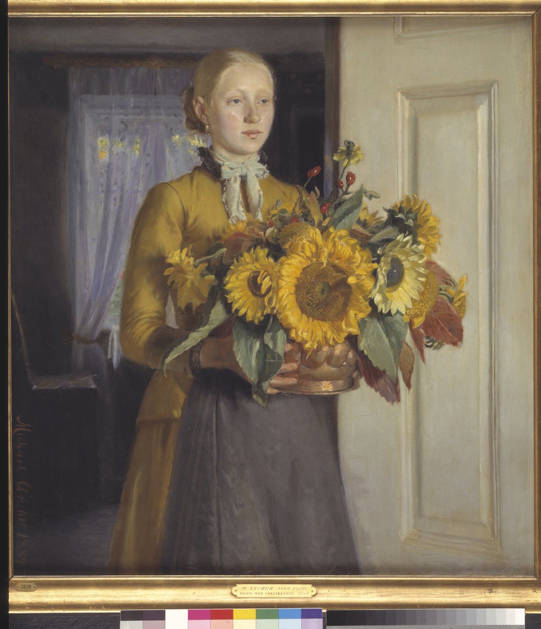 En jente med solsikker av Michael Ancher