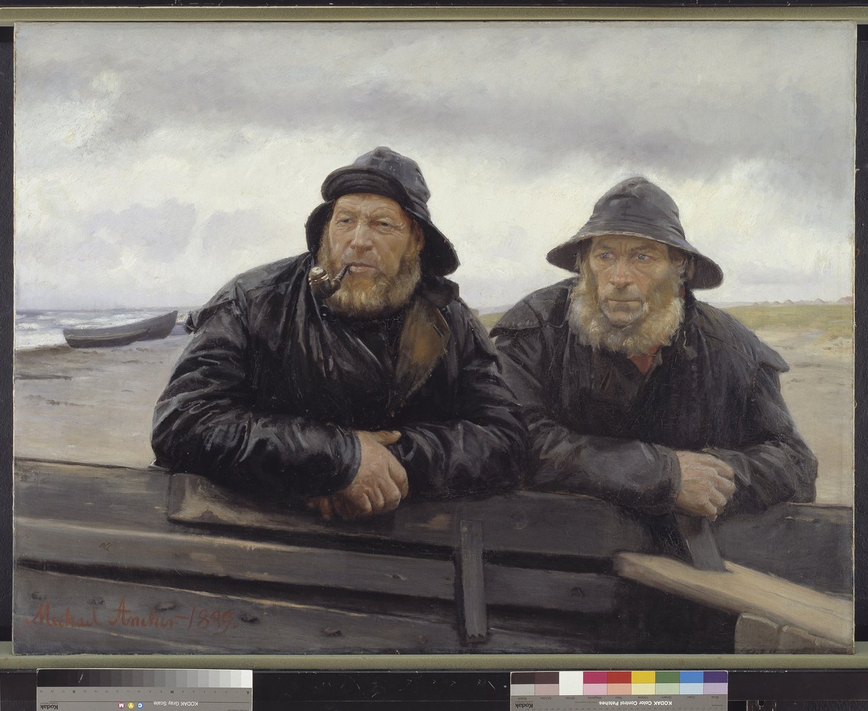 To fiskere ved siden av en båt av Michael Ancher