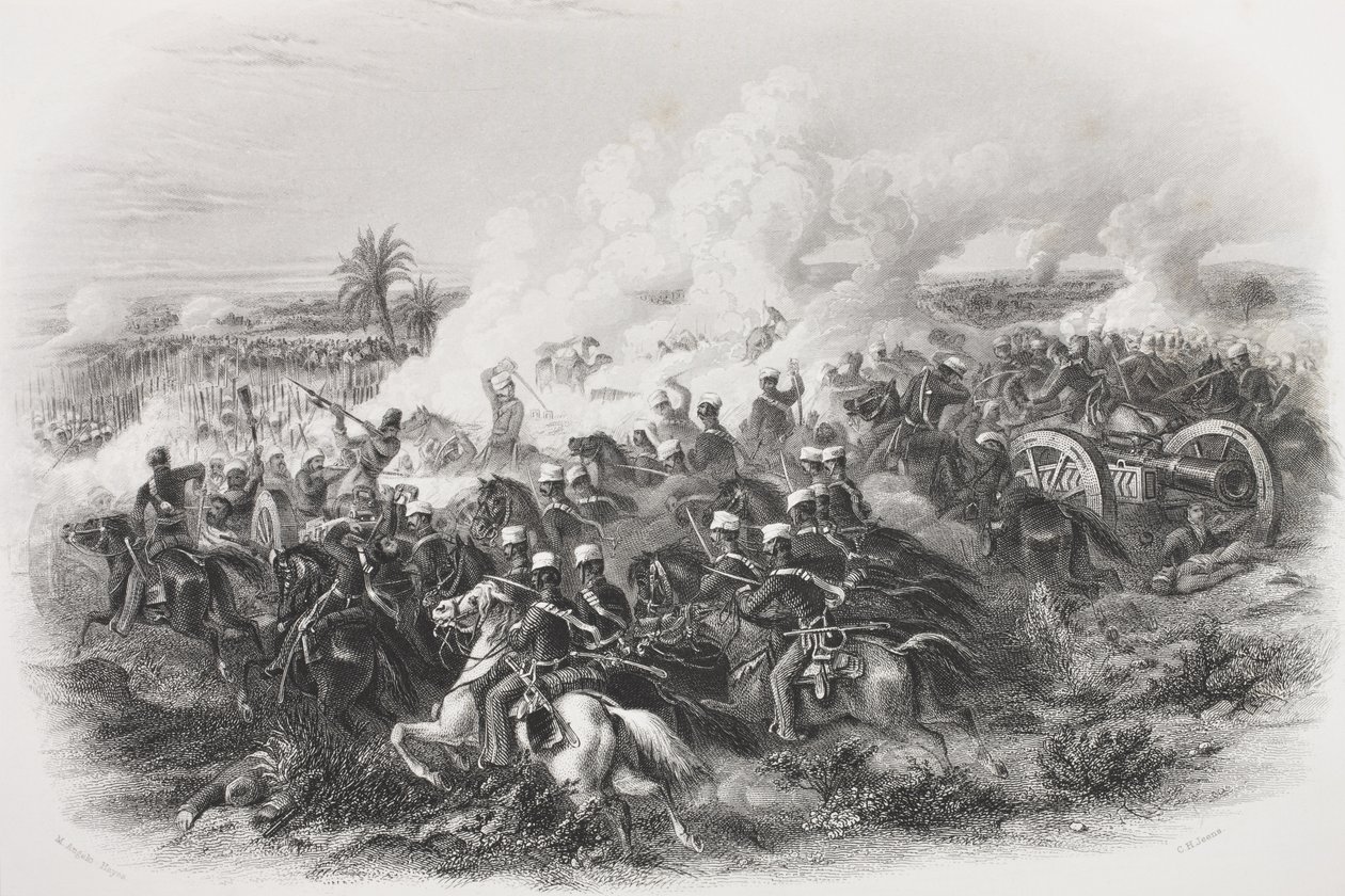 Slaget ved Moodkee, 1845, gravert av C.H. Jeens, fra 