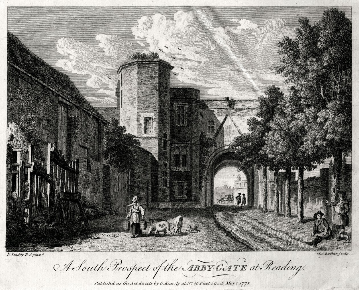 A South Prospect of the Abby-Gate i Reading, Berkshire, 1775 av Michael Angelo Rooker