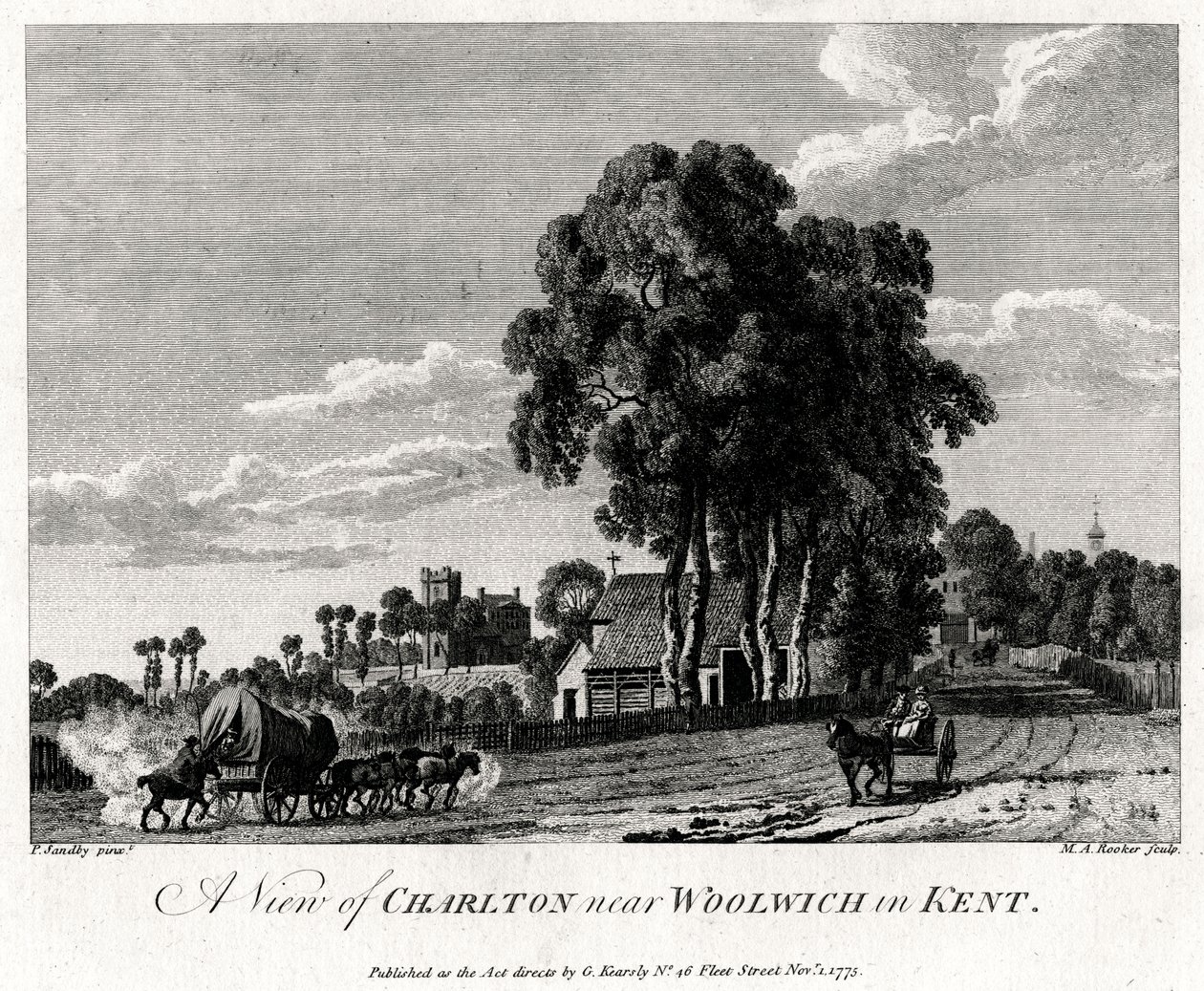 En utsikt over Charlton nær Woolwich i Kent, 1775. av Michael Angelo Rooker