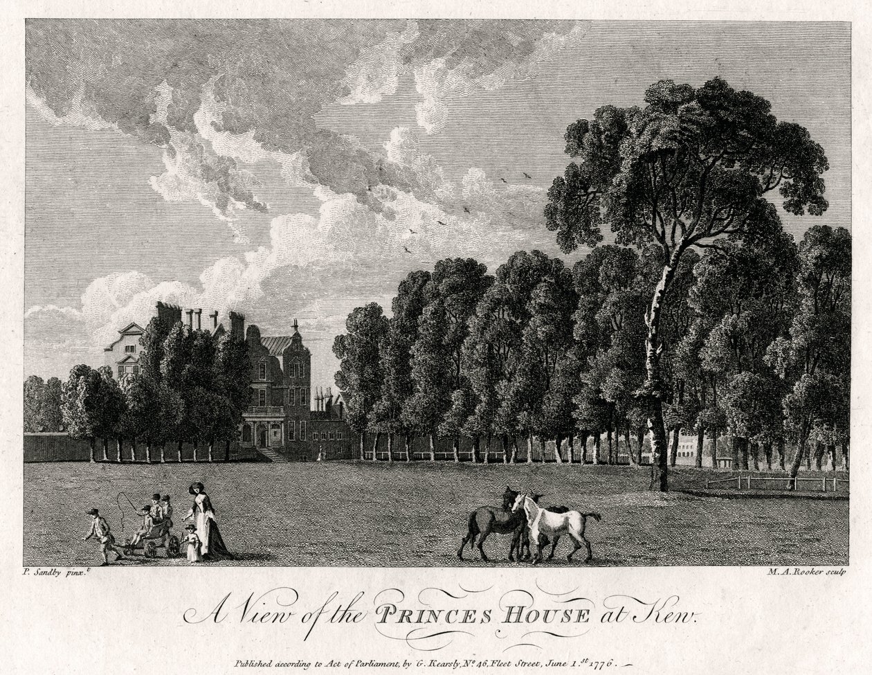 En utsikt over Princes House i Kew, 1776 av Michael Angelo Rooker