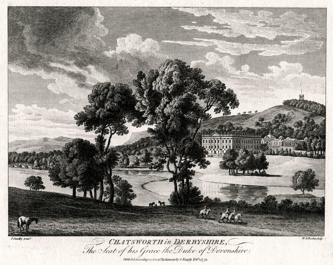 Chatsworth i Derbyshire, The Seat of his Grace the Duke of Devonshire, 1775 av Michael Angelo Rooker