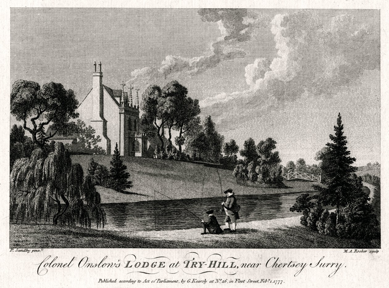 Oberst Onslows Lodge på Try-Hill, nær Chertsey, Surry, 1777 av Michael Angelo Rooker