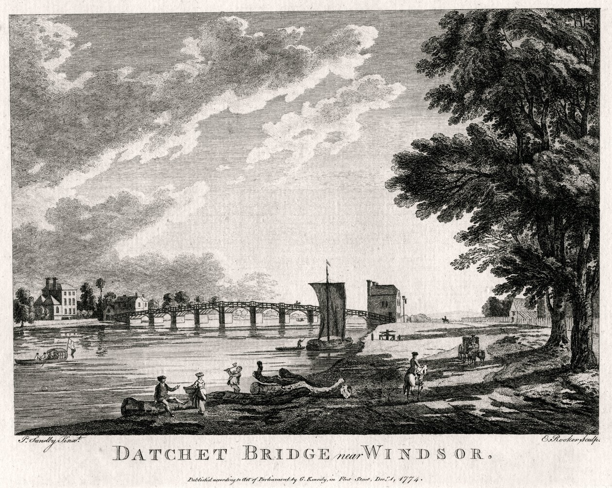 Datchet Bridge nær Windsor, Berkshire, 1774 av Michael Angelo Rooker